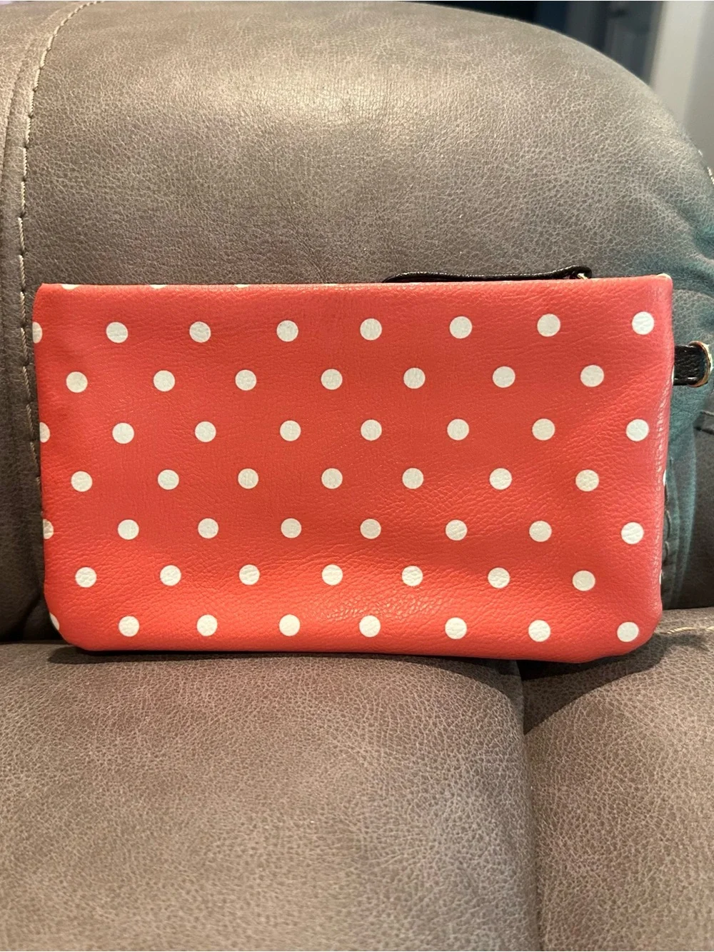 Monogram Coral Polka Dot Makeup Pouch